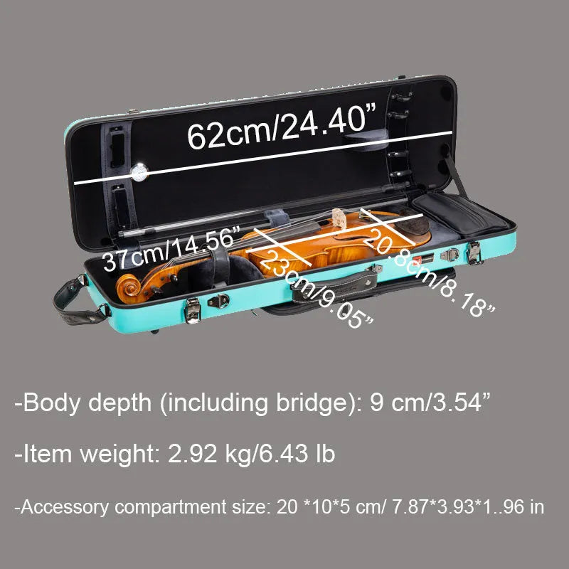 CrossRock CRF4050VF-R Poly Carbon Oblong 4/4 Violin Case, Black - Image 3