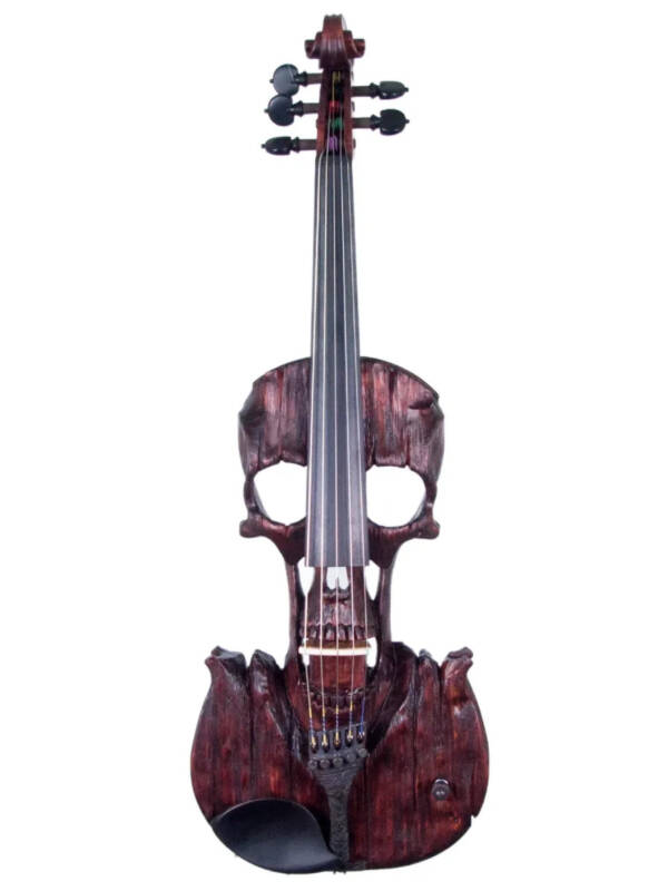 Stratton Skull Semi-Custom Carved 5-string Violin, Deep Mahogany