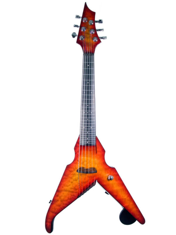 Wood Violins 6-string Phantom Fretted Viper, Cherry Sunburst Quilt over Black Cherry Sparkle, with Barbera Hybrid pickup