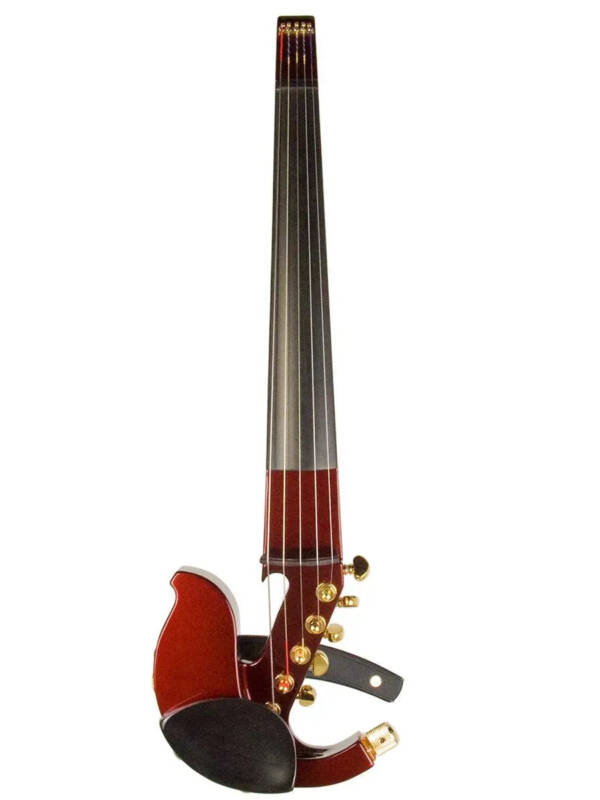 Jordan 5-string violin, dark cherry metallic with Starfish Designs bridge
