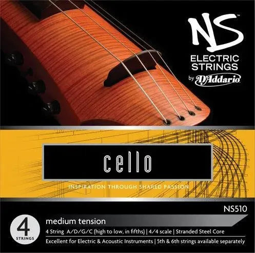 D'Addario NS Electric Cello String Set, 4/4 Scale, Medium Tension, with 5th & 6th string options