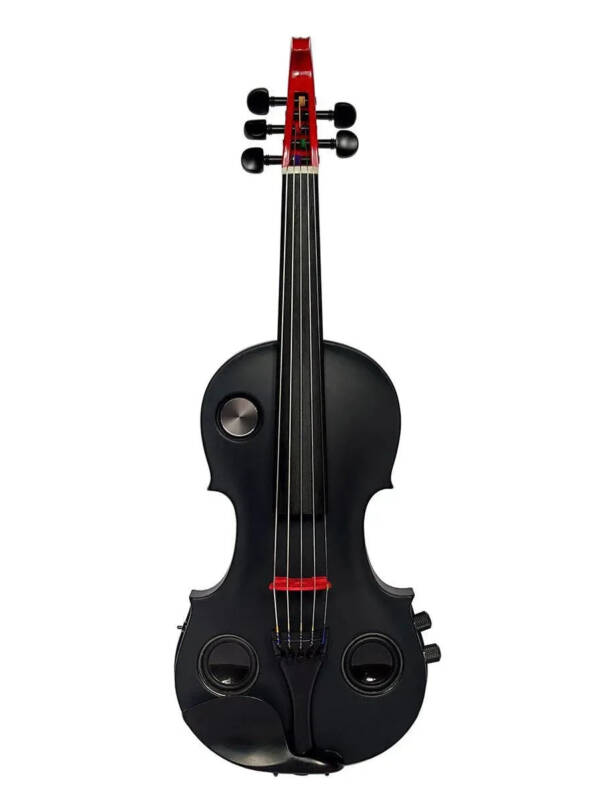 Volta Violinatron V5-R 5-string hybrid violin with built-in speakers & reverb, black and red