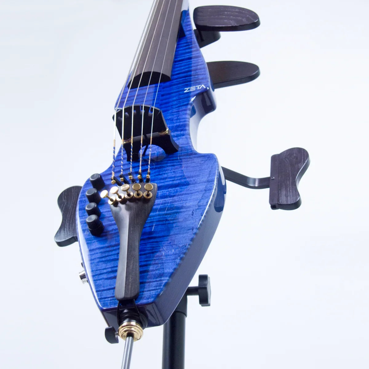ZETA Strados Fusion 5-string Cello, Blue Sunburst Flamed Maple - Image 9